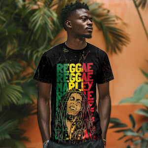 Reggae King Marley T shirt Typeset Grunge Style