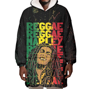 Reggae King Marley Wearable Blanket Hoodie Typeset Grunge Style