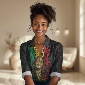 Reggae King Marley Women Casual Shirt Typeset Grunge Style