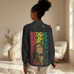 Reggae King Marley Women Casual Shirt Typeset Grunge Style