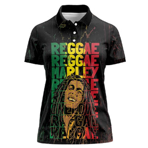 Reggae King Marley Women Polo Shirt Typeset Grunge Style