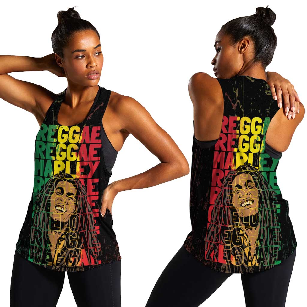 Reggae King Marley Women Racerback Tank Typeset Grunge Style