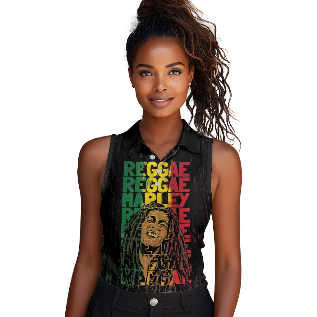 Reggae King Marley Women Sleeveless Polo Shirt Typeset Grunge Style