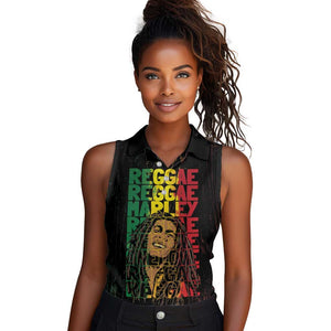 Reggae King Marley Women Sleeveless Polo Shirt Typeset Grunge Style