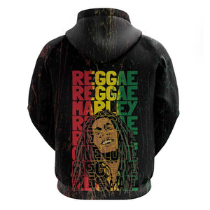 Reggae King Marley Zip Hoodie Typeset Grunge Style