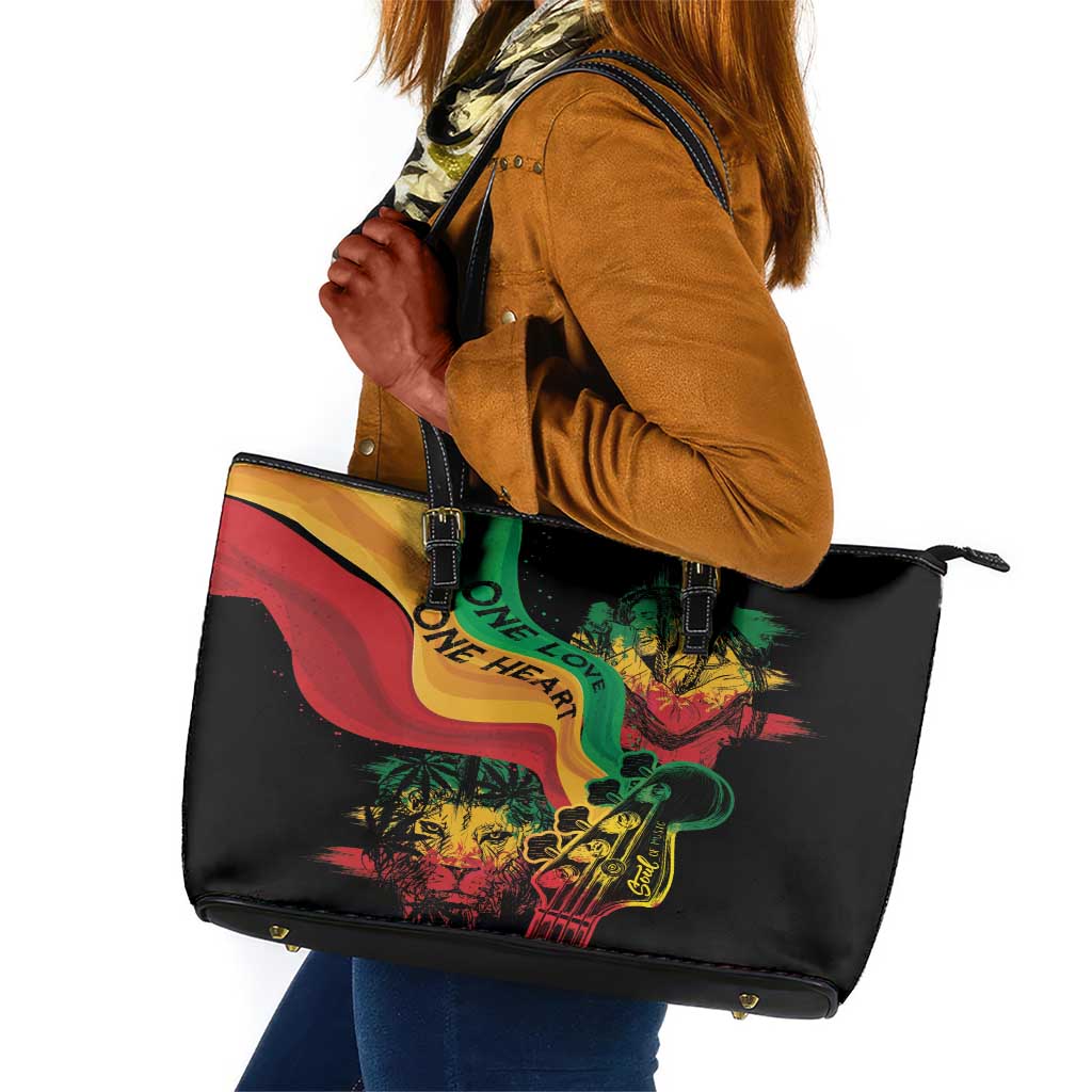 Reggae Day Leather Tote Bag One Love One Heart