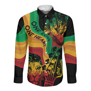 Reggae Day Long Sleeve Button Shirt One Love One Heart