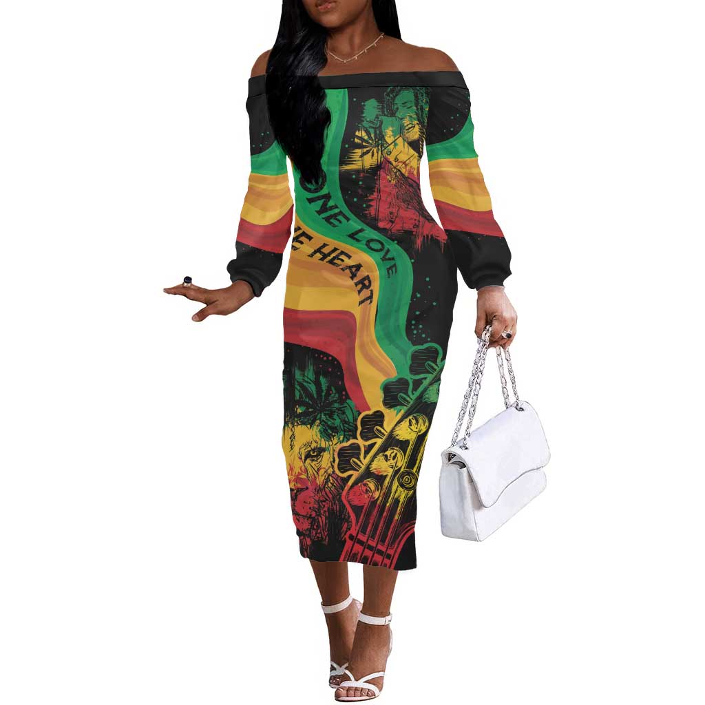 Reggae Day Off The Shoulder Long Sleeve Dress One Love One Heart