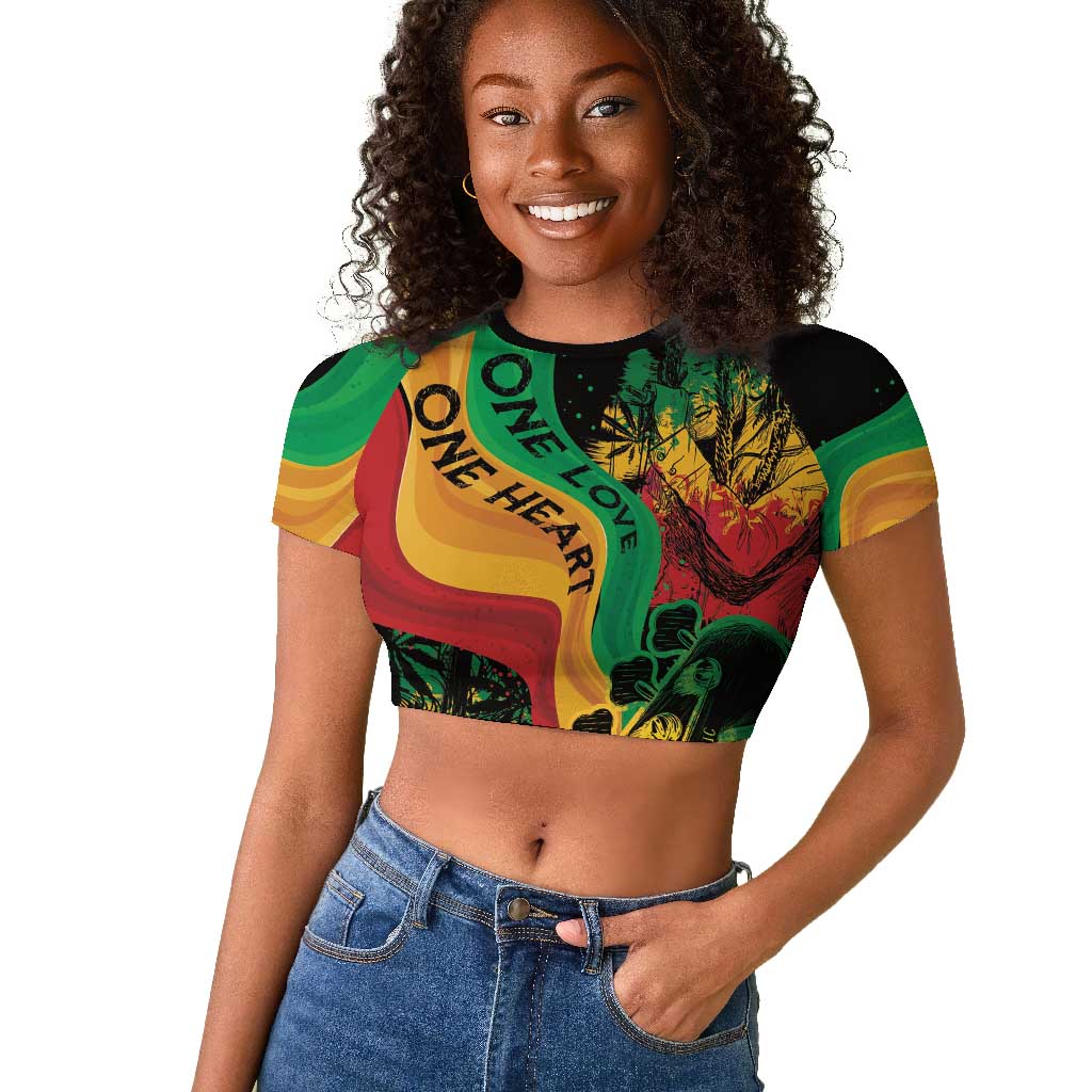 Reggae Day Raglan Cropped T shirt One Love One Heart