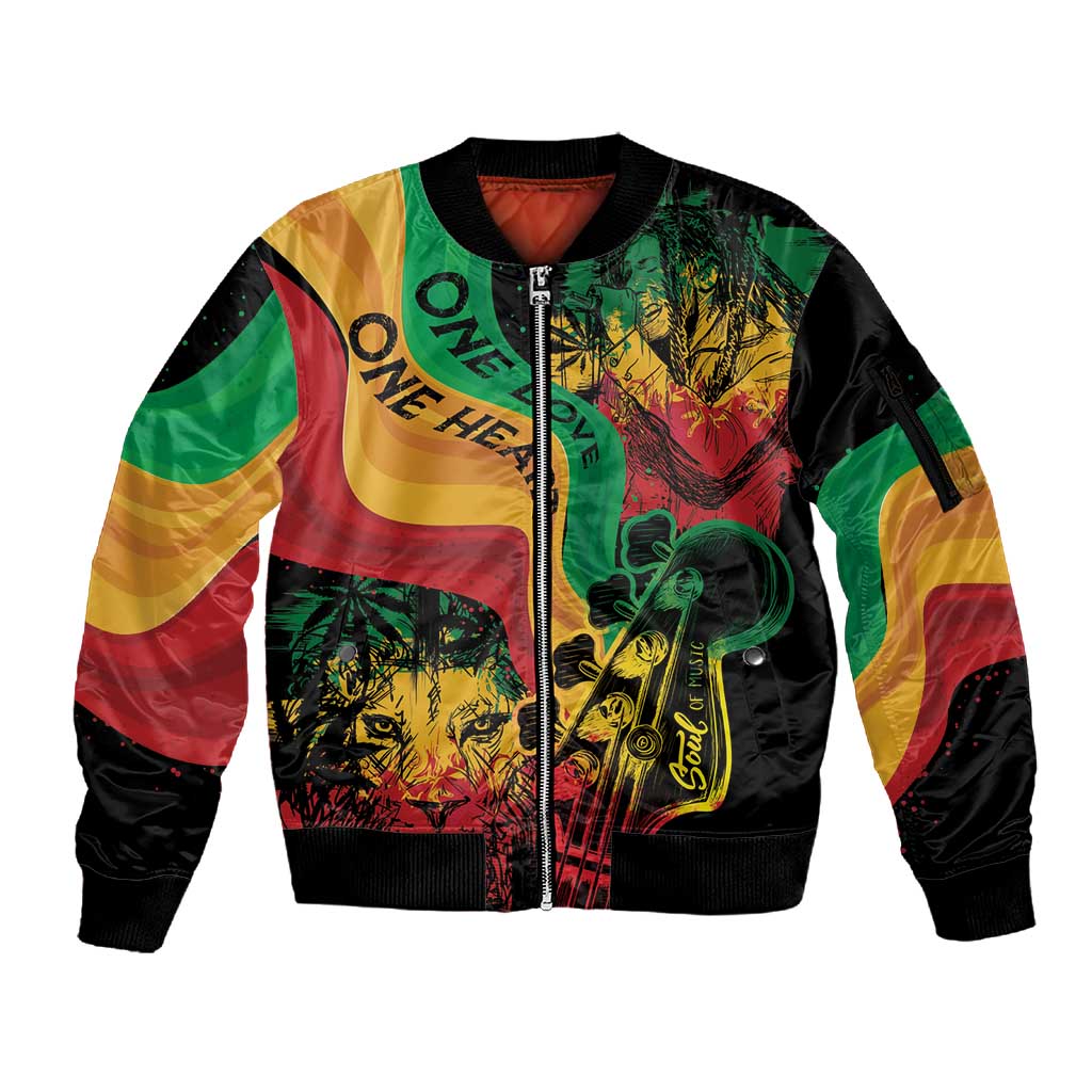 Reggae Day Sleeve Zip Bomber Jacket One Love One Heart