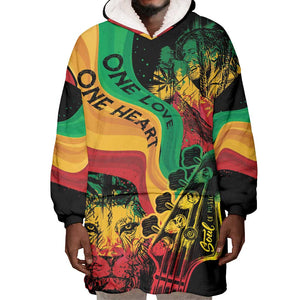 Reggae Day Wearable Blanket Hoodie One Love One Heart