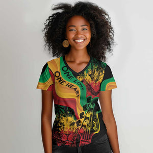 Reggae Day Women V-Neck T-Shirt One Love One Heart