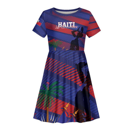 Afro-Haiti Football Personalized Les Grenadiers Kid Short Sleeve Dress Echoes of History LT7