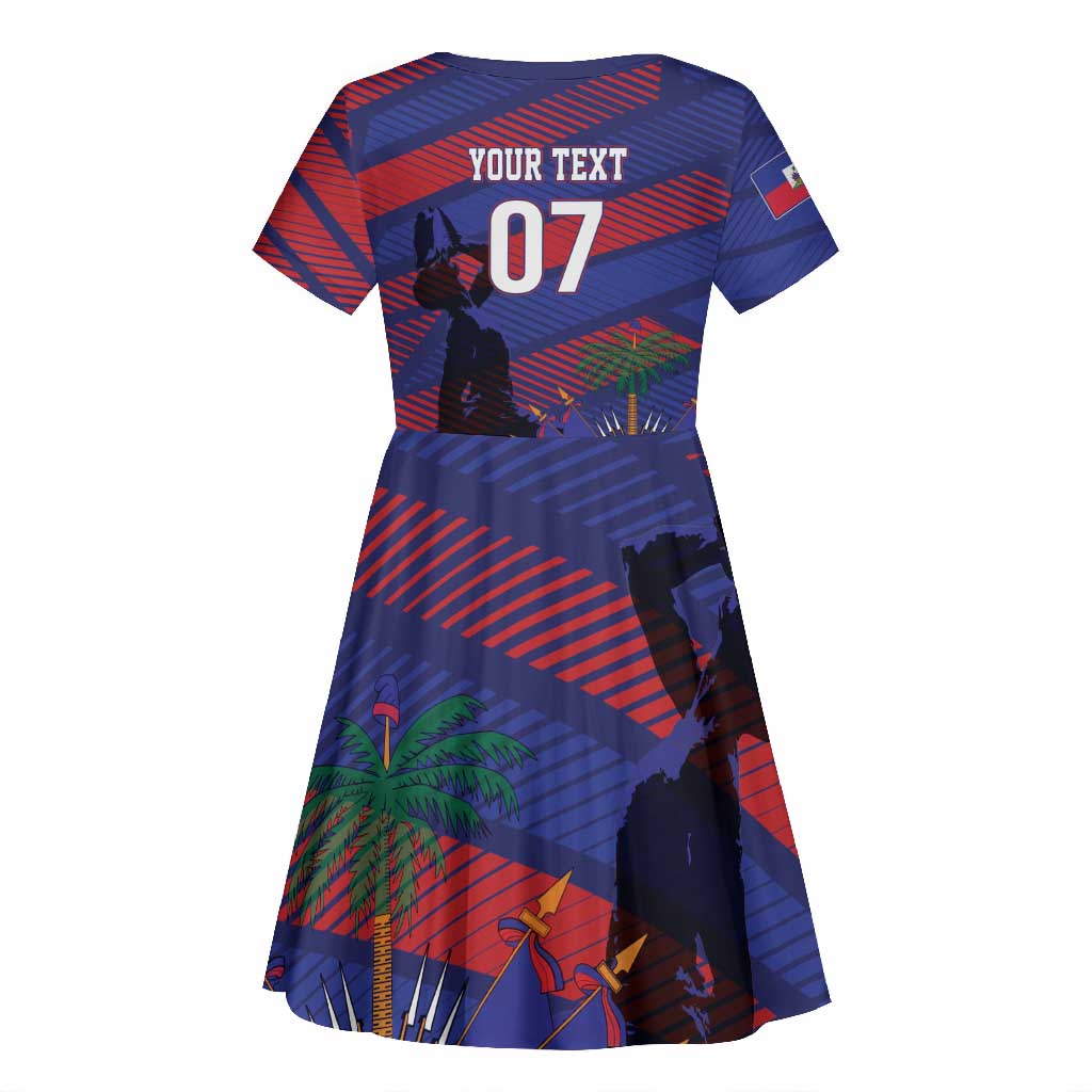 Afro-Haiti Football Personalized Les Grenadiers Kid Short Sleeve Dress Echoes of History LT7
