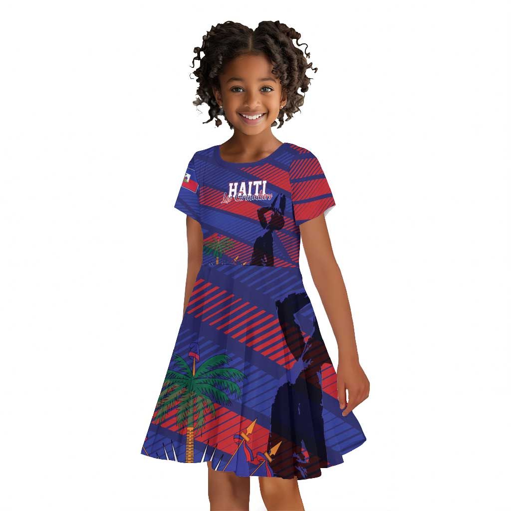 Afro-Haiti Football Personalized Les Grenadiers Kid Short Sleeve Dress Echoes of History LT7