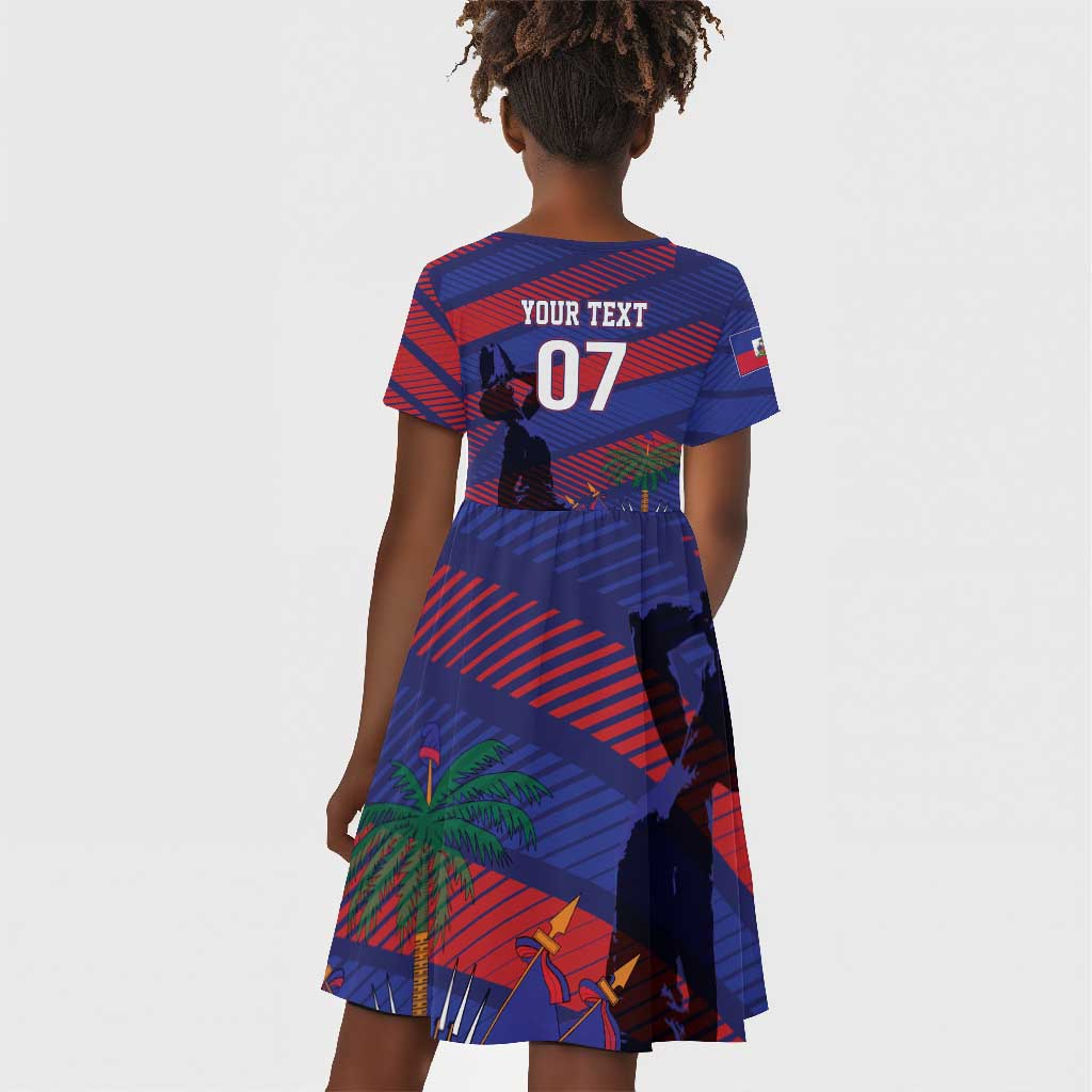 Afro-Haiti Football Personalized Les Grenadiers Kid Short Sleeve Dress Echoes of History LT7