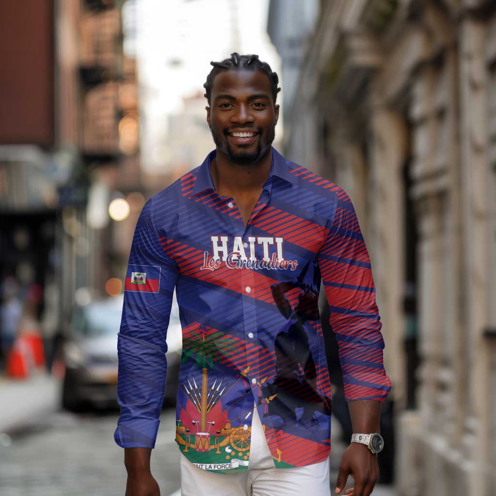 Afro-Haiti Football Personalized Les Grenadiers Long Sleeve Button Shirt Echoes of History - African Pride