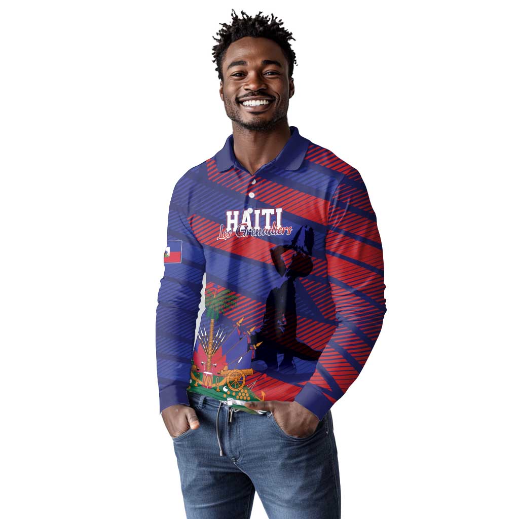Afro-Haiti Football Personalized Les Grenadiers Long Sleeve Polo Shirt Echoes of History - African Pride