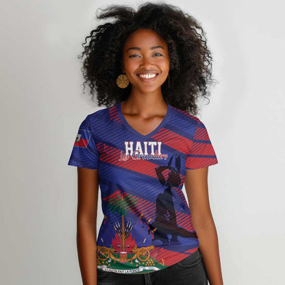 Afro-Haiti Football Personalized Les Grenadiers Women V-Neck T-Shirt Echoes of History LT7