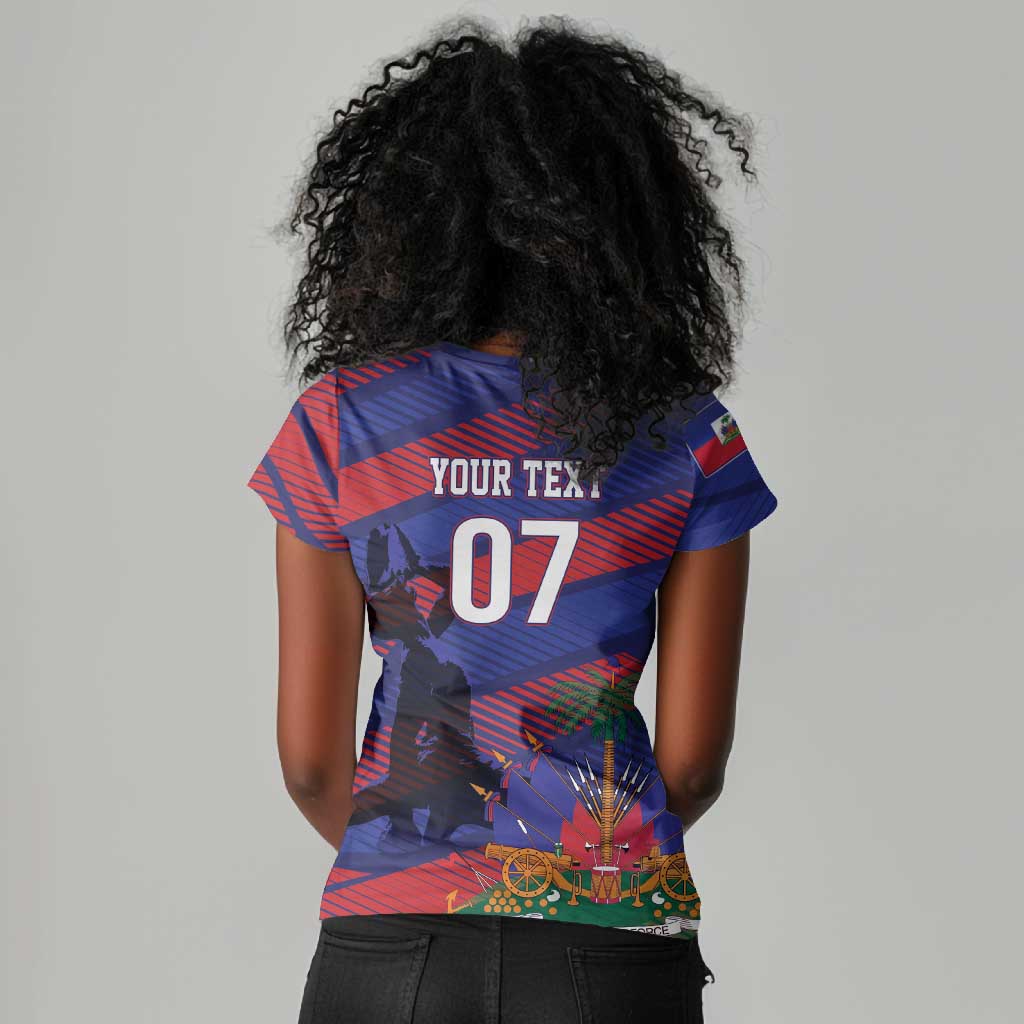 Afro-Haiti Football Personalized Les Grenadiers Women V-Neck T-Shirt Echoes of History LT7