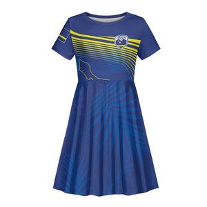 Afro-Curacao Football Custom Kid Short Sleeve Dress Korsou Blue Wave - Making History LT7