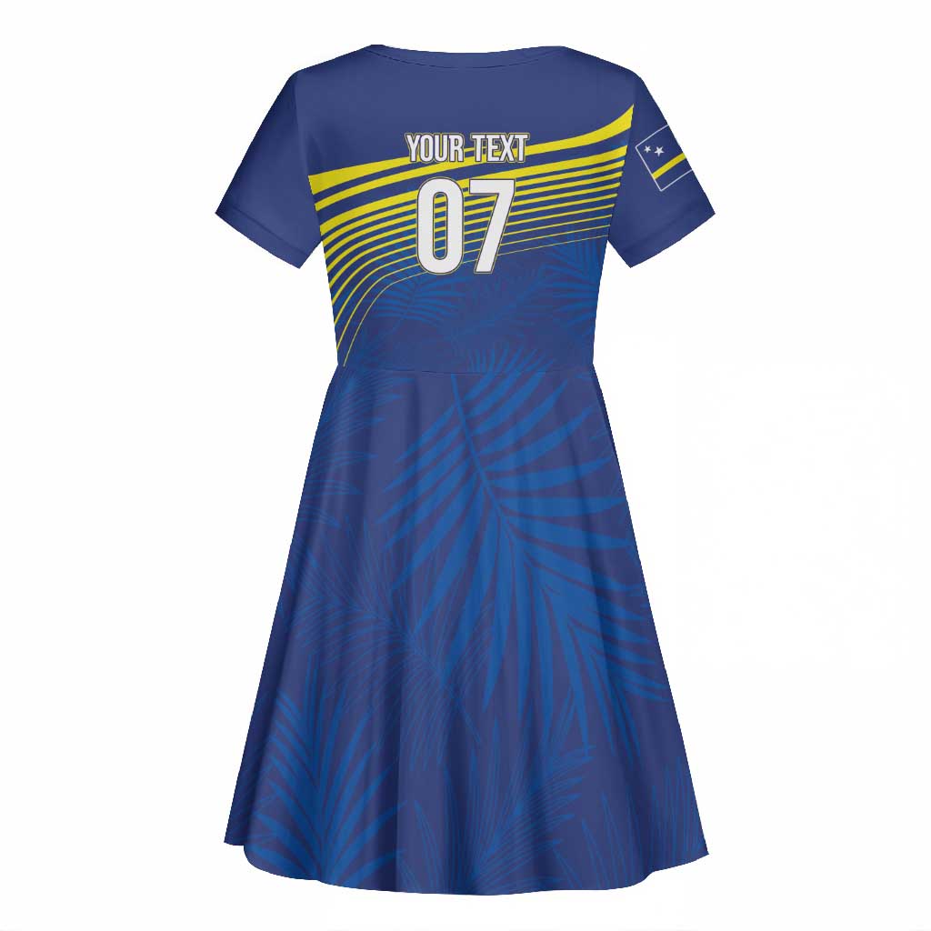 Afro-Curacao Football Custom Kid Short Sleeve Dress Korsou Blue Wave - Making History LT7