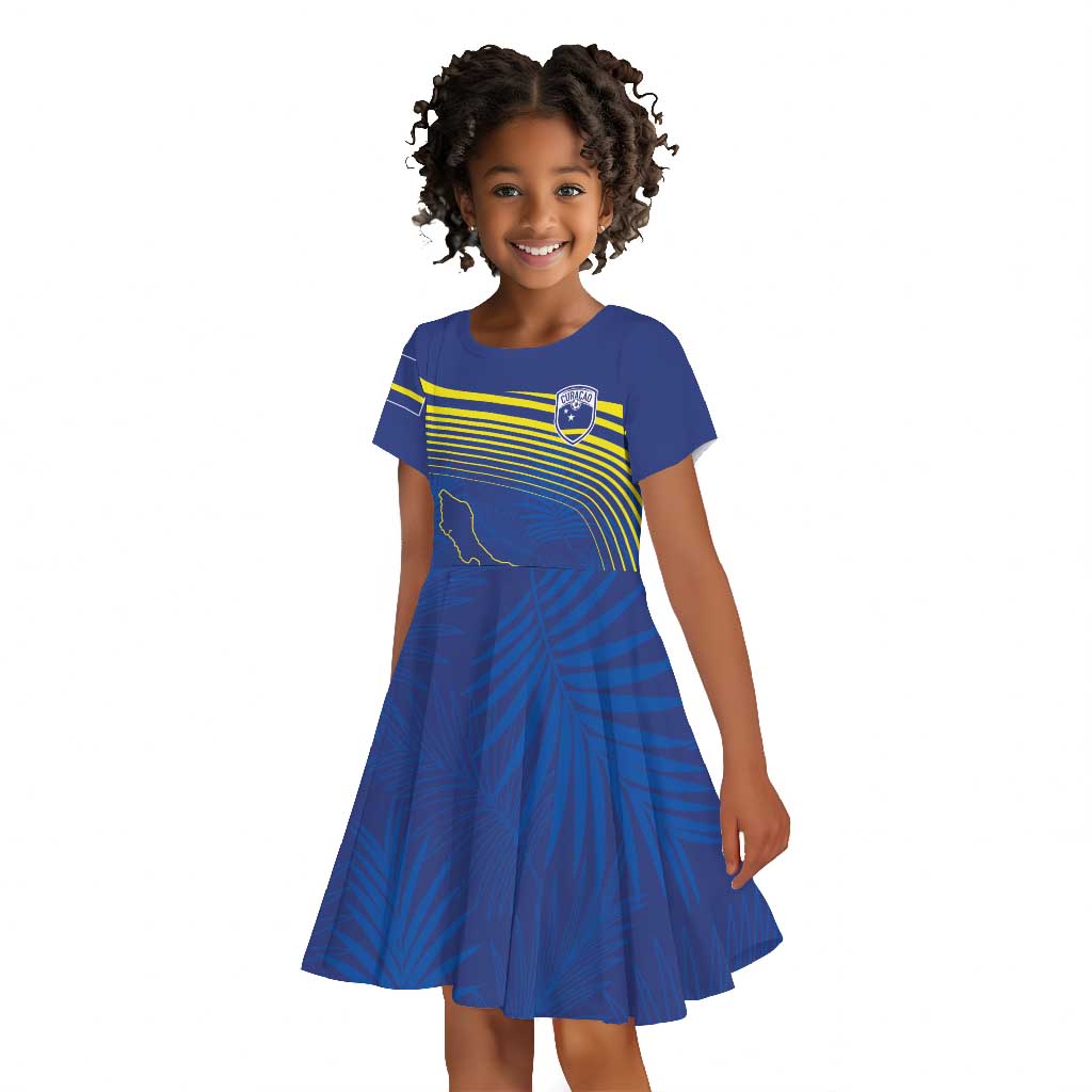 Afro-Curacao Football Custom Kid Short Sleeve Dress Korsou Blue Wave - Making History LT7