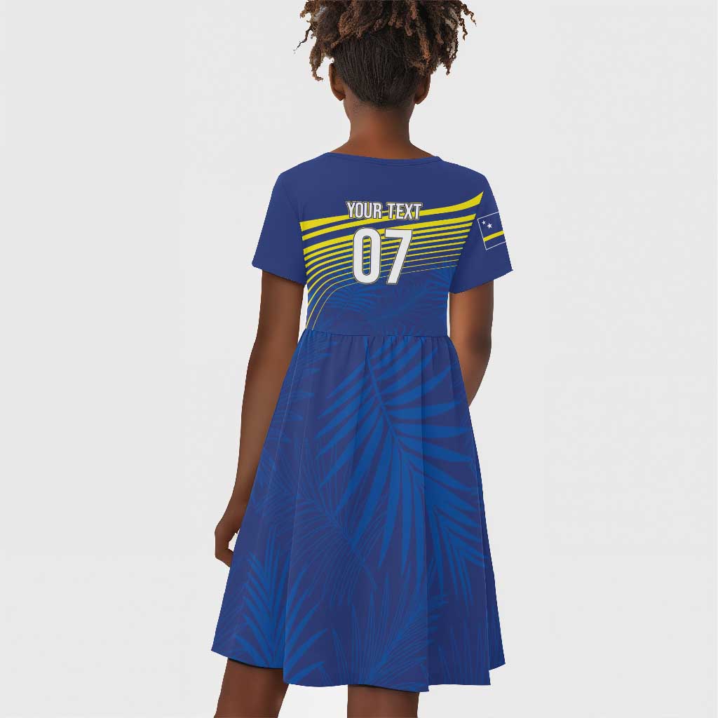 Afro-Curacao Football Custom Kid Short Sleeve Dress Korsou Blue Wave - Making History LT7