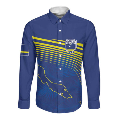 Afro-Curacao Football Custom Long Sleeve Button Shirt Korsou Blue Wave - Making History - African Pride