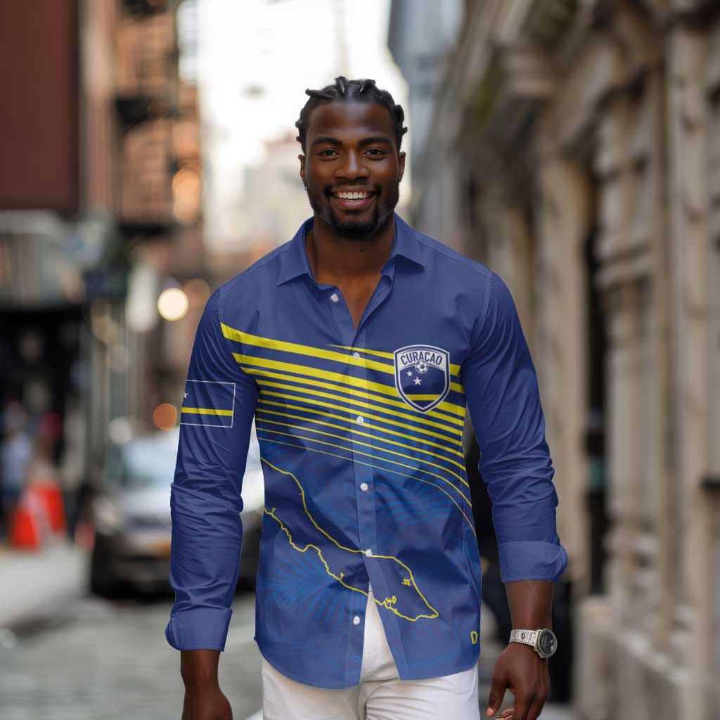 Afro-Curacao Football Custom Long Sleeve Button Shirt Korsou Blue Wave - Making History - African Pride