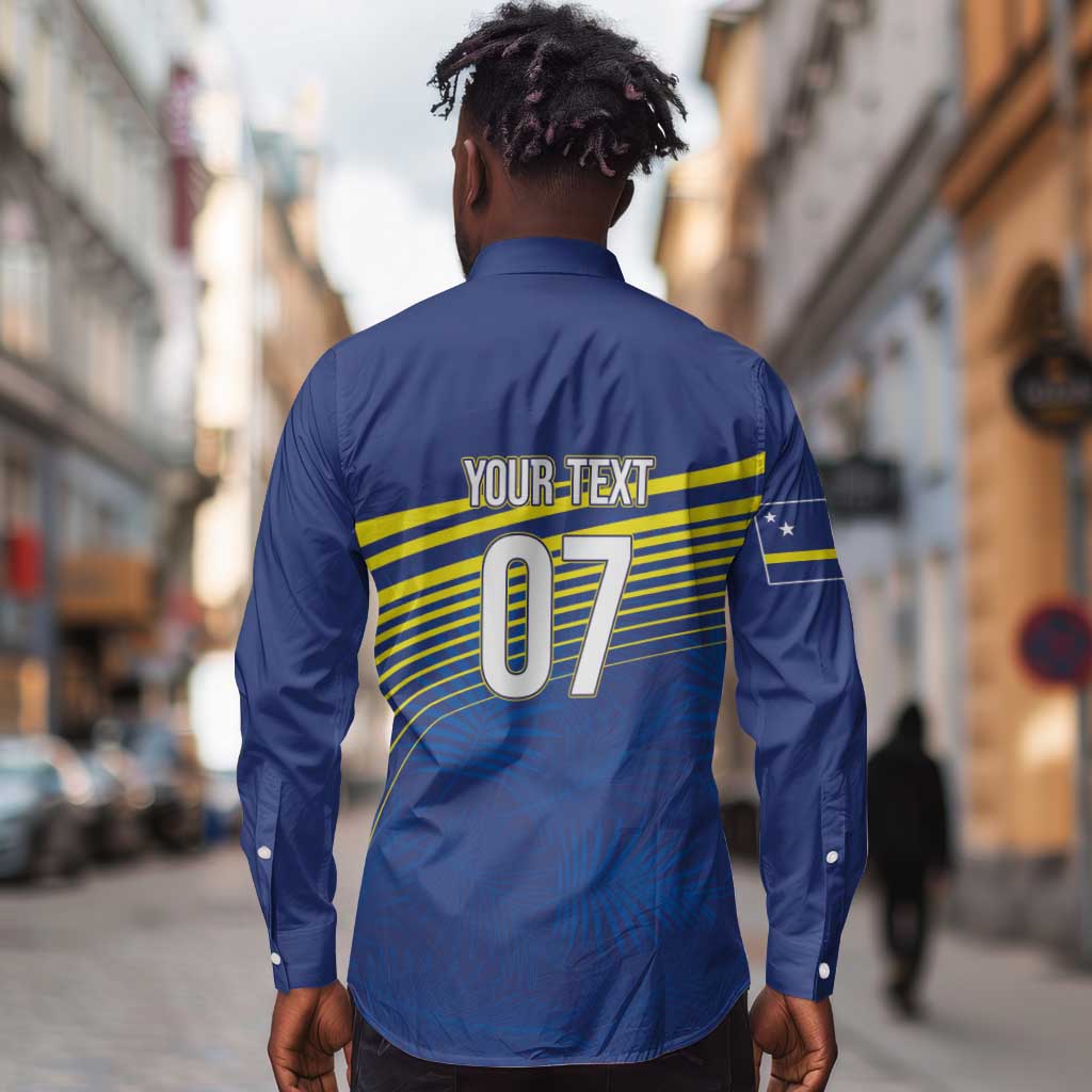Afro-Curacao Football Custom Long Sleeve Button Shirt Korsou Blue Wave - Making History - African Pride