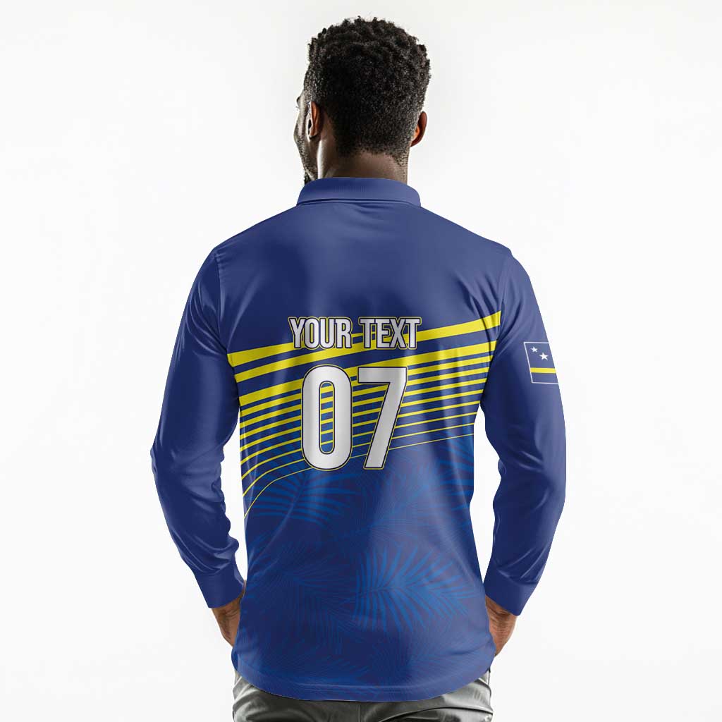 Afro-Curacao Football Custom Long Sleeve Polo Shirt Korsou Blue Wave - Making History - African Pride