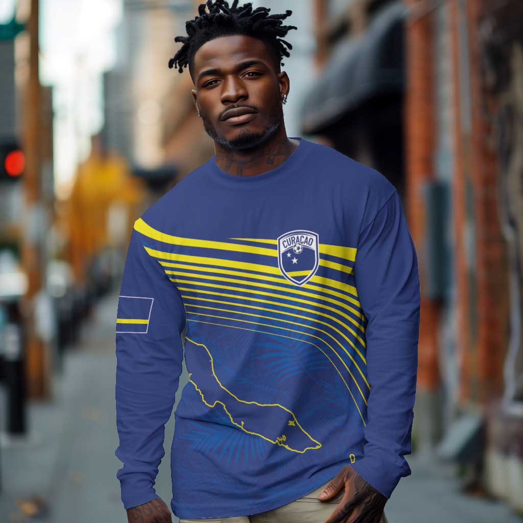 Afro-Curacao Football Custom Long Sleeve Shirt Korsou Blue Wave - Making History - African Pride