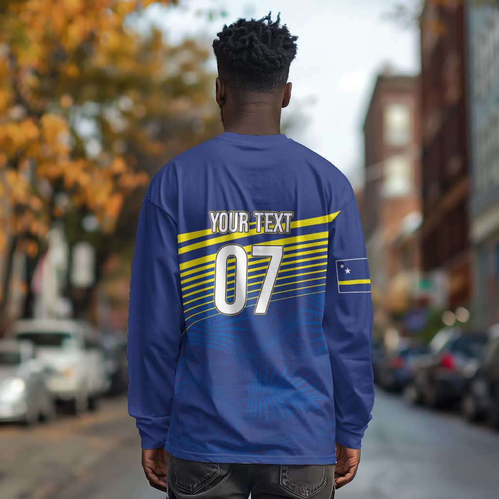Afro-Curacao Football Custom Long Sleeve Shirt Korsou Blue Wave - Making History - African Pride