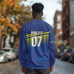 Afro-Curacao Football Custom Long Sleeve Shirt Korsou Blue Wave - Making History - African Pride
