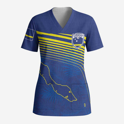 Afro-Curacao Football Custom Scrub Top Korsou Blue Wave - Making History - African Pride