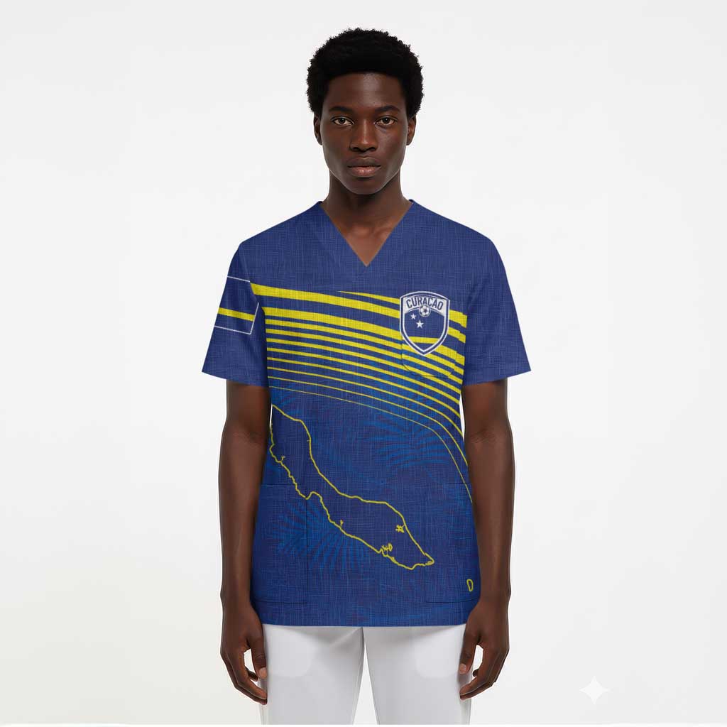 Afro-Curacao Football Custom Scrub Top Korsou Blue Wave - Making History - African Pride
