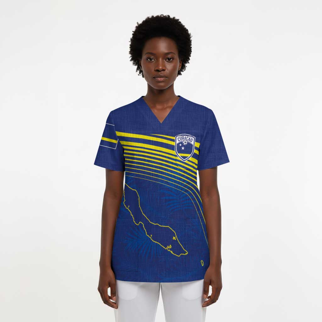 Afro-Curacao Football Custom Scrub Top Korsou Blue Wave - Making History - African Pride