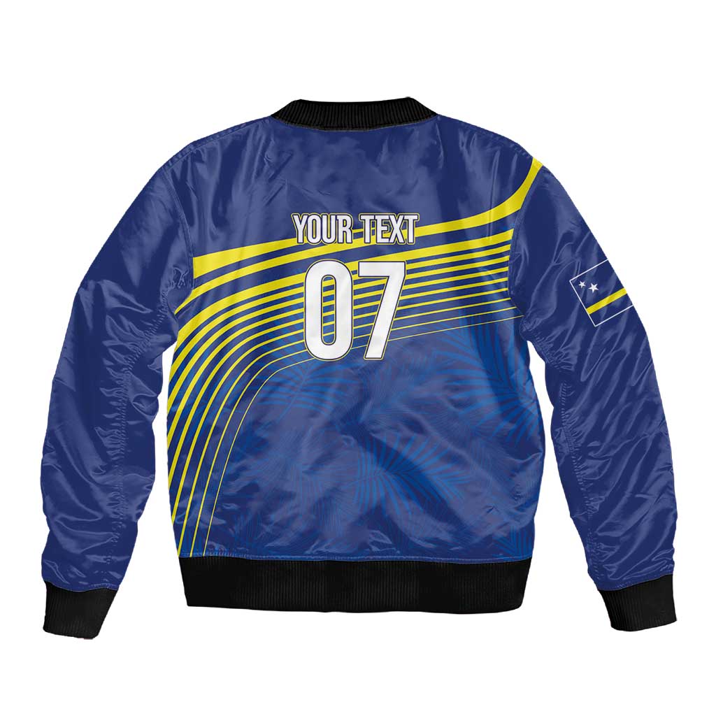 Afro-Curacao Football Custom Sleeve Zip Bomber Jacket Korsou Blue Wave - Making History - African Pride