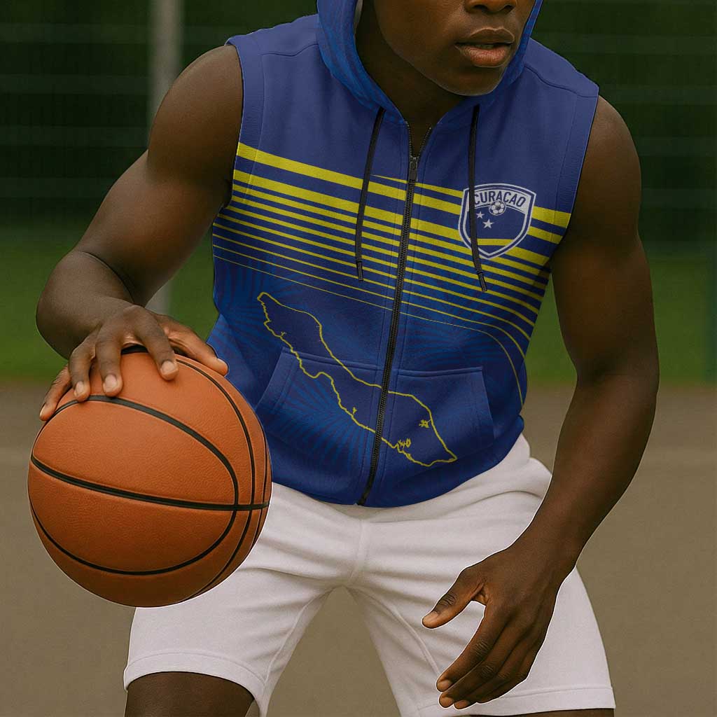 Afro-Curacao Football Custom Sleeveless Zip Hoodie Korsou Blue Wave - Making History - African Pride
