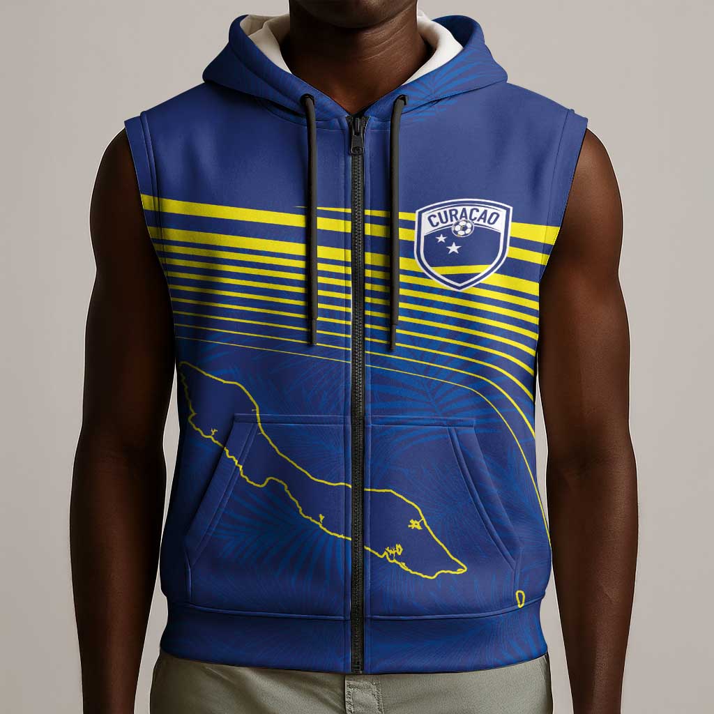 Afro-Curacao Football Custom Sleeveless Zip Hoodie Korsou Blue Wave - Making History - African Pride