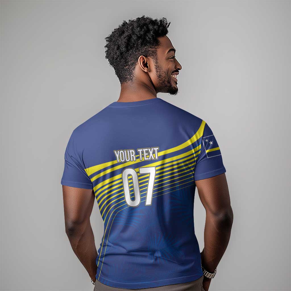 Afro-Curacao Football Custom T shirt Korsou Blue Wave - Making History LT7
