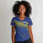 Afro-Curacao Football Custom Women V-Neck T-Shirt Korsou Blue Wave - Making History LT7