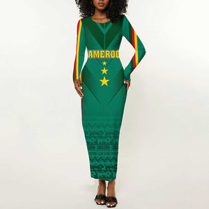 Custom Cameroon Football Long Sleeve Bodycon Dress Nations Cup 2024 Les Lions Indomptables