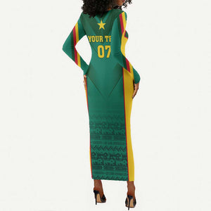 Custom Cameroon Football Long Sleeve Bodycon Dress Nations Cup 2024 Les Lions Indomptables