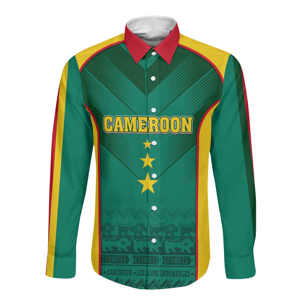 Custom Cameroon Football Long Sleeve Button Shirt Nations Cup 2024 Les Lions Indomptables