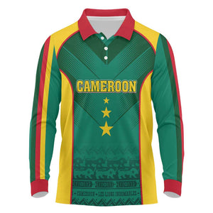 Custom Cameroon Football Long Sleeve Polo Shirt Nations Cup 2024 Les Lions Indomptables