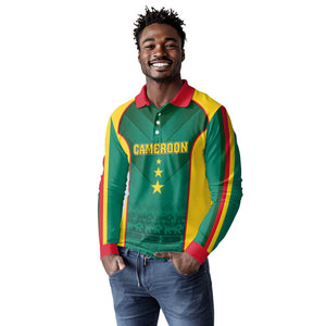 Custom Cameroon Football Long Sleeve Polo Shirt Nations Cup 2024 Les Lions Indomptables