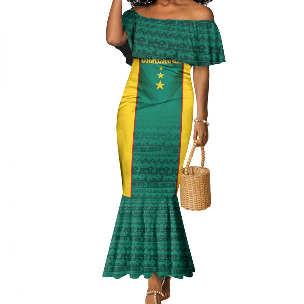 Custom Cameroon Football Mermaid Dress Nations Cup 2024 Les Lions Indomptables