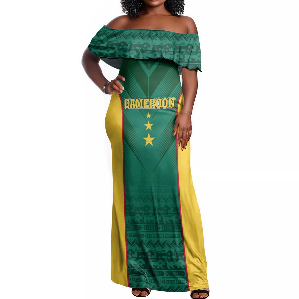 Custom Cameroon Football Off Shoulder Maxi Dress Nations Cup 2024 Les Lions Indomptables